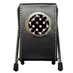 Polka Dots - Pink on Black Pen Holder Desk Clock