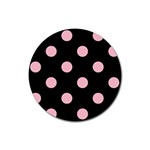 Polka Dots - Pink on Black Rubber Coaster (Round)