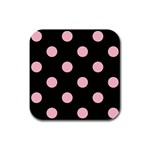 Polka Dots - Pink on Black Rubber Square Coaster (4 pack)