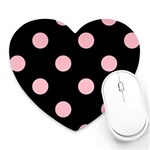 Polka Dots - Pink on Black Heart Mousepad