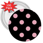 Polka Dots - Pink on Black 3  Button (100 pack)