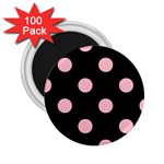 Polka Dots - Pink on Black 2.25  Magnet (100 pack)