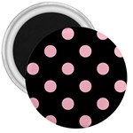 Polka Dots - Pink on Black 3  Magnet