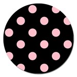 Polka Dots - Pink on Black Magnet 5  (Round)