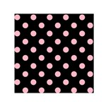 Polka Dots - Cherry Blossom Pink on Black Small Satin Scarf  (Square)