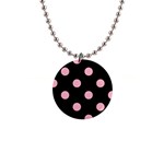 Polka Dots - Cherry Blossom Pink on Black 1  Button Necklace