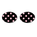 Polka Dots - Cherry Blossom Pink on Black Cufflinks (Oval)