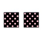 Polka Dots - Cherry Blossom Pink on Black Cufflinks (Square)