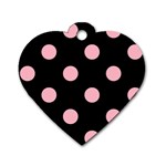 Polka Dots - Cherry Blossom Pink on Black Dog Tag Heart (One Side)