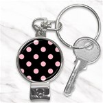 Polka Dots - Cherry Blossom Pink on Black Nail Clippers Key Chain