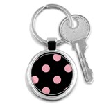 Polka Dots - Cherry Blossom Pink on Black Key Chain (Round)
