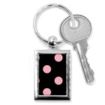 Polka Dots - Cherry Blossom Pink on Black Key Chain (Rectangle)