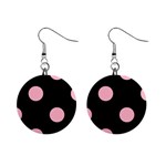 Polka Dots - Cherry Blossom Pink on Black 1  Button Earrings