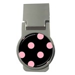 Polka Dots - Cherry Blossom Pink on Black Money Clip (Round)