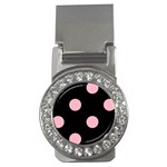 Polka Dots - Cherry Blossom Pink on Black Money Clip (CZ)