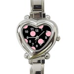 Polka Dots - Cherry Blossom Pink on Black Heart Italian Charm Watch