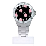 Polka Dots - Cherry Blossom Pink on Black Nurses Watch
