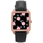 Polka Dots - Cherry Blossom Pink on Black Rose Gold Leather Watch