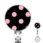 Polka Dots - Cherry Blossom Pink on Black Stainless Steel Nurses Watch