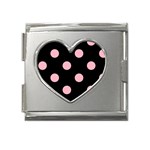 Polka Dots - Cherry Blossom Pink on Black Mega Link Heart Italian Charm (18mm)