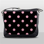 Polka Dots - Cherry Blossom Pink on Black Messenger Bag