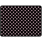 Polka Dots - Cherry Blossom Pink on Black Fleece Blanket (Large) (One Side)
