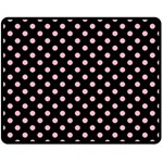 Polka Dots - Cherry Blossom Pink on Black Double Sided Fleece Blanket (Medium) (Two Sides)