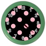 Polka Dots - Cherry Blossom Pink on Black Color Wall Clock