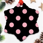 Polka Dots - Cherry Blossom Pink on Black Ornament (Snowflake)