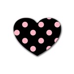 Polka Dots - Cherry Blossom Pink on Black Heart Coaster (4 pack)