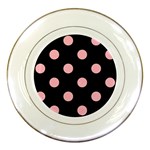 Polka Dots - Cherry Blossom Pink on Black Porcelain Plate