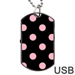Polka Dots - Cherry Blossom Pink on Black Dog Tag USB Flash (Two Sides)