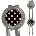 Polka Dots - Cherry Blossom Pink on Black 3-in-1 Golf Divot