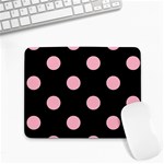 Polka Dots - Cherry Blossom Pink on Black Small Mousepad