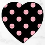 Polka Dots - Cherry Blossom Pink on Black Jigsaw Puzzle (Heart)