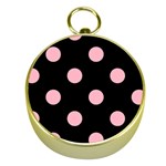 Polka Dots - Cherry Blossom Pink on Black Gold Compass