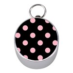 Polka Dots - Cherry Blossom Pink on Black Silver Compass (Mini)