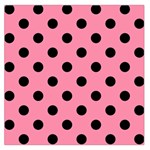 Polka Dots - Black on Flamingo Pink Large Satin Scarf (Square)