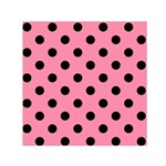 Polka Dots - Black on Flamingo Pink Small Satin Scarf  (Square)