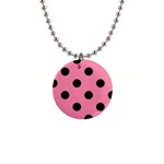 Polka Dots - Black on Flamingo Pink 1  Button Necklace