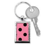 Polka Dots - Black on Flamingo Pink Key Chain (Rectangle)