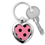 Polka Dots - Black on Flamingo Pink Key Chain (Heart)