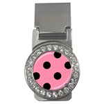 Polka Dots - Black on Flamingo Pink Money Clip (CZ)