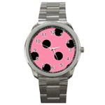 Polka Dots - Black on Flamingo Pink Sport Metal Watch