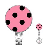 Polka Dots - Black on Flamingo Pink Stainless Steel Nurses Watch