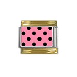 Polka Dots - Black on Flamingo Pink Gold Trim Italian Charm (9mm)