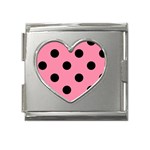 Polka Dots - Black on Flamingo Pink Mega Link Heart Italian Charm (18mm)