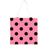 Polka Dots - Black on Flamingo Pink Grocery Light Tote Bag