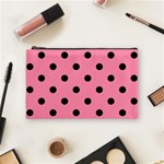 Polka Dots - Black on Flamingo Pink Cosmetic Bag (M)
