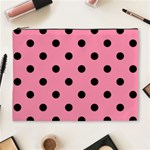Polka Dots - Black on Flamingo Pink Cosmetic Bag (XL)